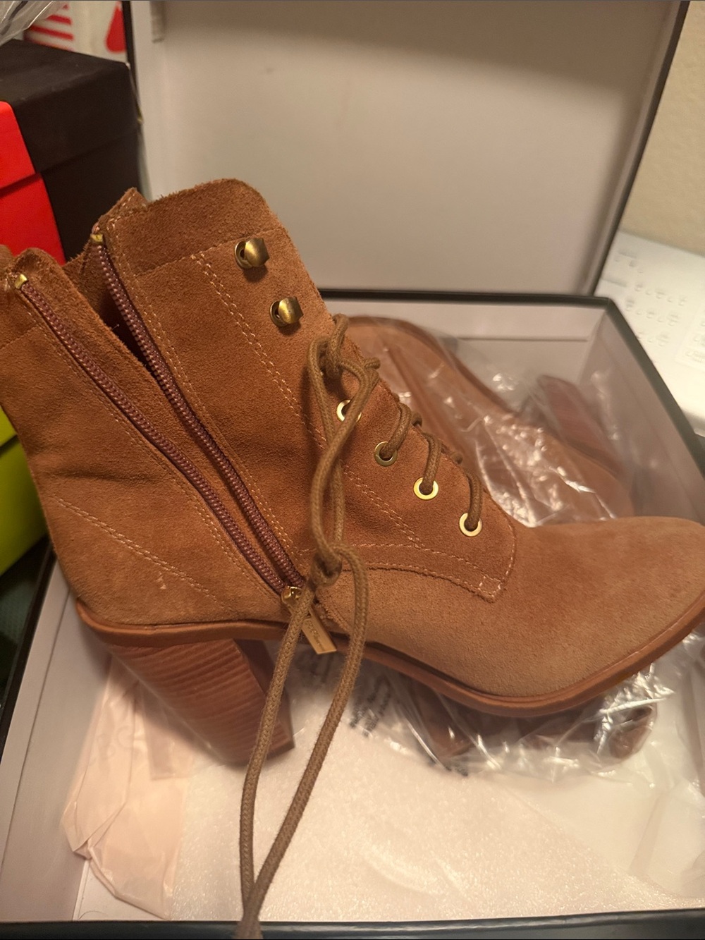 BCBGeneration Tan Suede Lace-Up Block Heel Boots